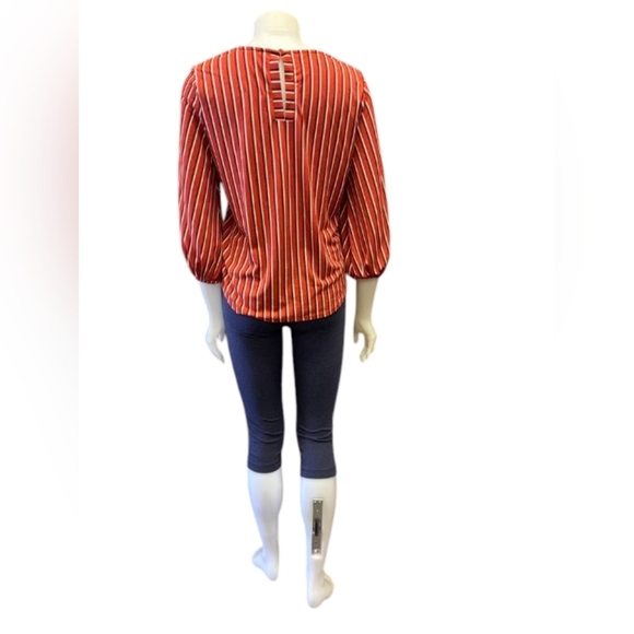 Adrianna Papell EUC Blouse 3/4 Sleeve Orange Stripped Size Small - Picture 4 of 8